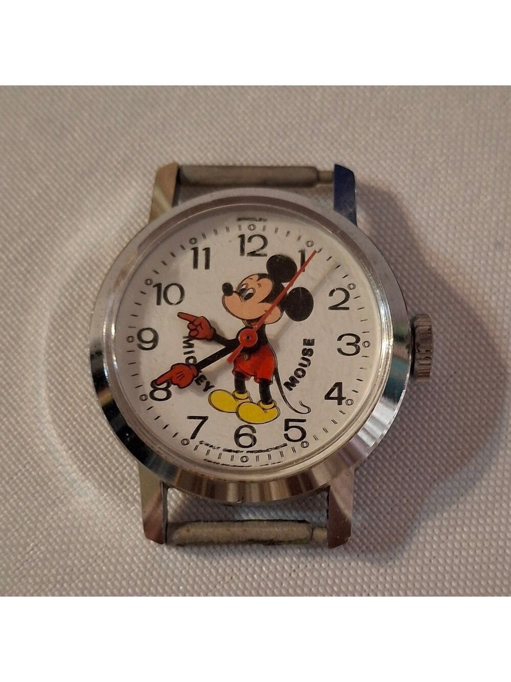 Vintage Mickey Mouse Disney watch  red gloves Silvertone